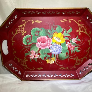 Red Tole Ware Tray