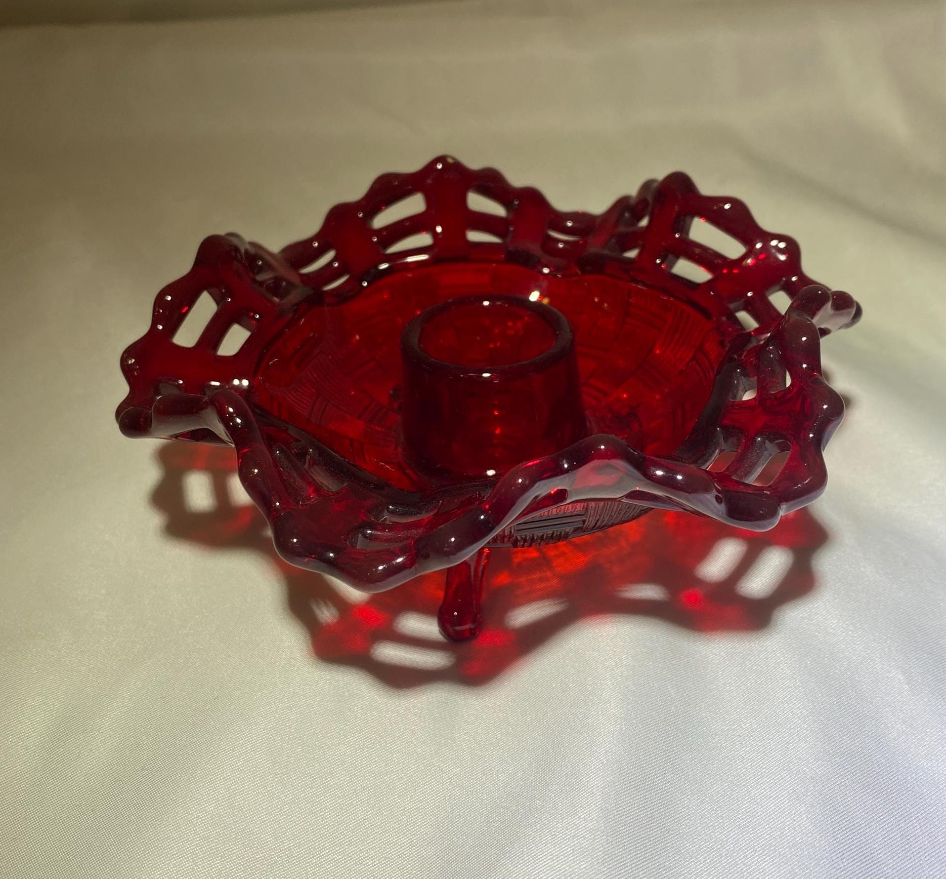 Red Basket Weave Candlestick Holder
