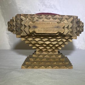 Chip Carved Tramp Art Pin Cushion