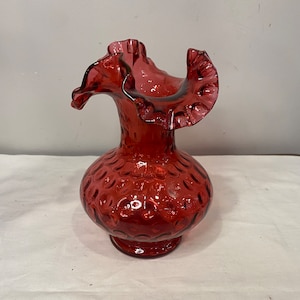 Fenton Cranberry Thumbprint Ruffled Vase