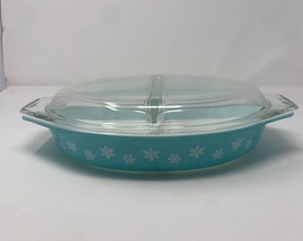 Cazuela Pyrex Blue Snowflake con compartimentos