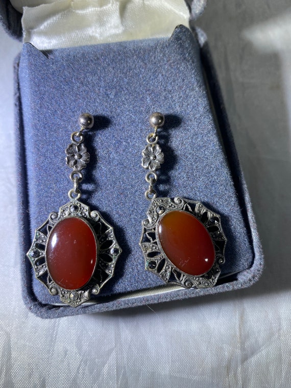 Carnelian and Marcasite Earrings & Stick Pin - image 6
