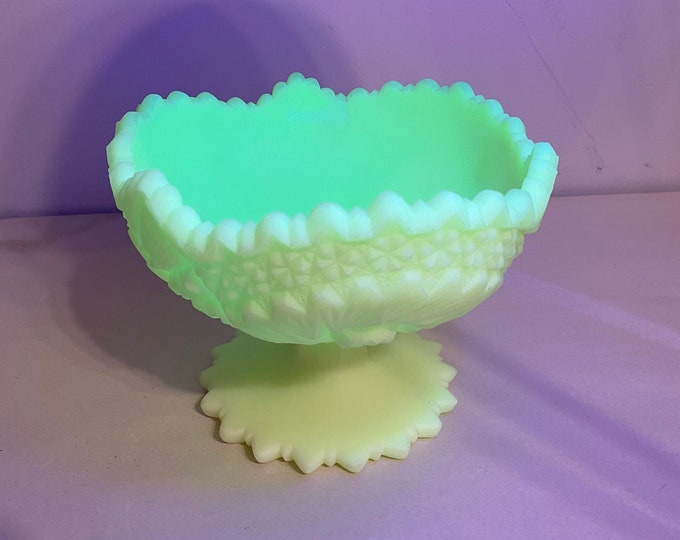 Fenton Uranium Custard Glass Compote Etsy