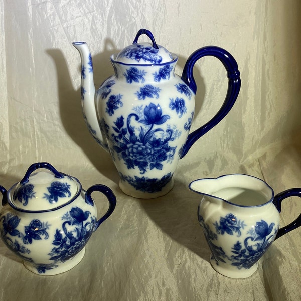 Blue and White Transfer Ware Tea Set