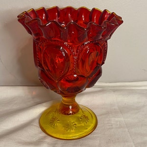 L. E. Smith Moon and Stars Amberina Footed Candy Dish