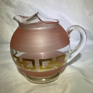 Midcentury Pink and Gold Glass Pitcher