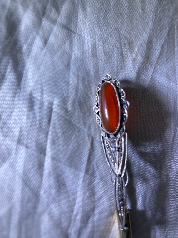 Carnelian and Marcasite Earrings & Stick Pin - image 3