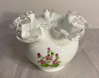 Fenton Silvercrest Cabbage Rose Rose Bowl - Signed