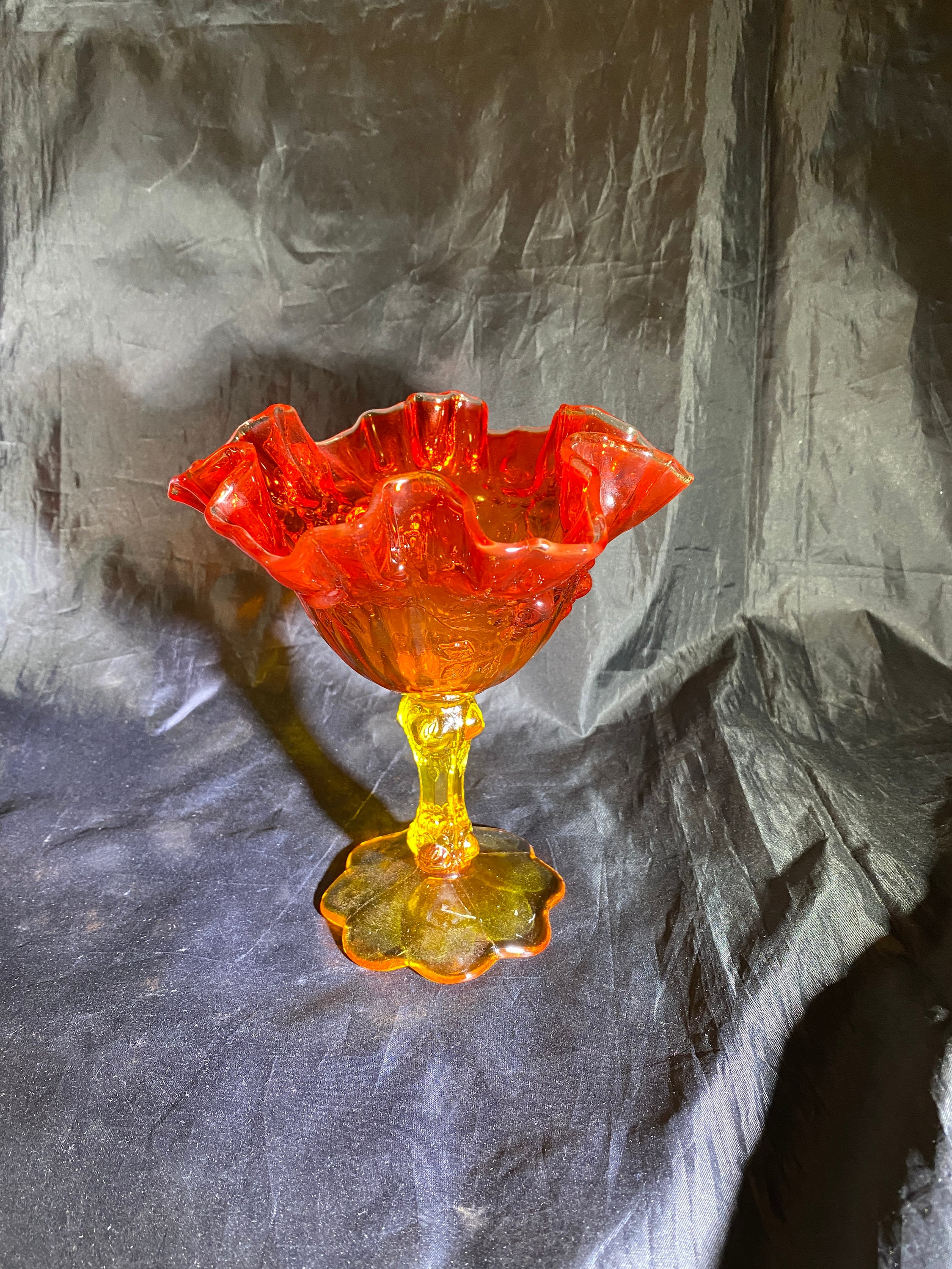 FENTON OLD サムプリント&アンベリーナカレーガラス フリルエッジ Cranberry Opalescent Striped Swirl Fenton Glass Vase Ruffled
