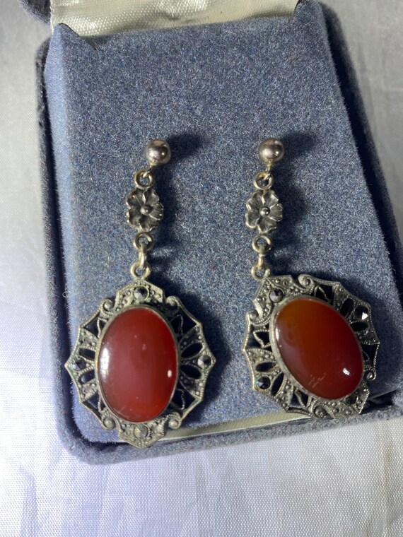 Carnelian and Marcasite Earrings & Stick Pin - image 8