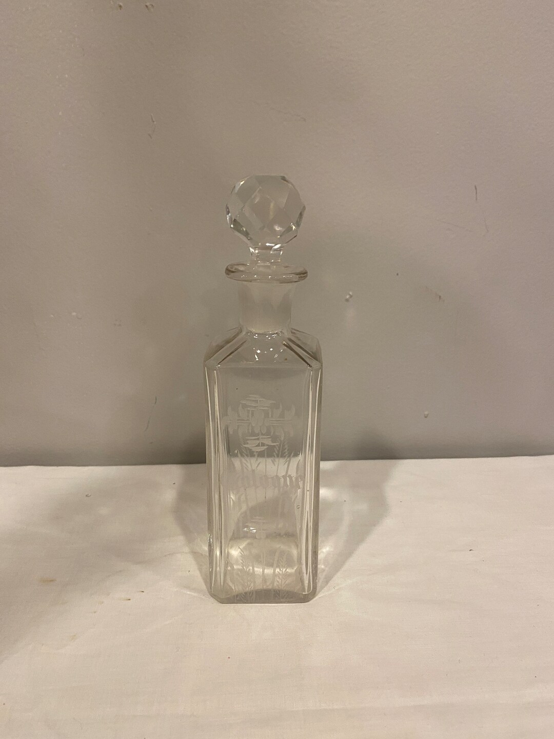Vintage Etched Glass Cologne Bottle Etsy