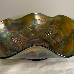 Fenton Amethyst Carnival Glass Ruffled Bowl