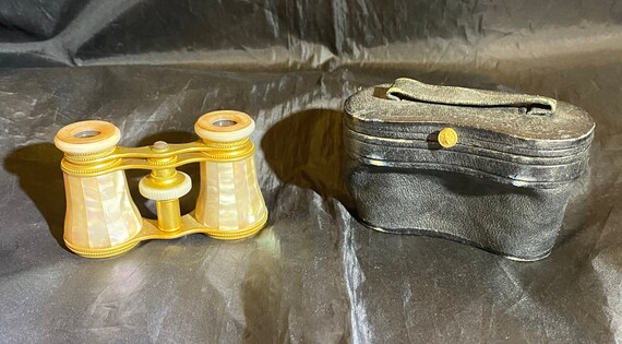 Queen & Co. Mother of Pearl Opera Glasses in Original Leather Case