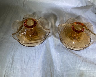 Vintage Amber Glass Candleholders - pair