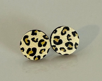 Boucles d'oreilles puces en bois à motif animalier