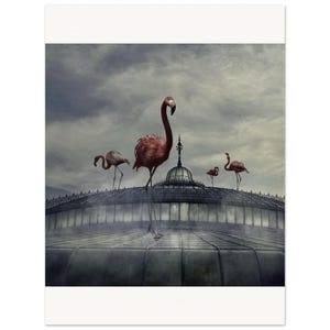 Paisaje onírico majestuoso de flamencos – Impresión artística de 30 x 30 cm - Póster en papel mate de calidad de museo (tamaño imperial)