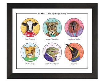 PETFLIX / The Big Bang Theory / Animal Pun TV Characters Illustration / Group Portrait