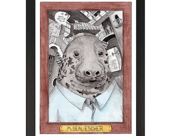 M Seal Escher / MC Escher / Zooseum Art Print