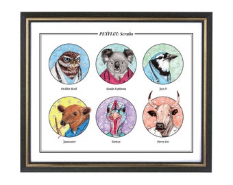 PETFLIX / Scrubs / Animal Pun TV Characters Illustration / Group Portrait