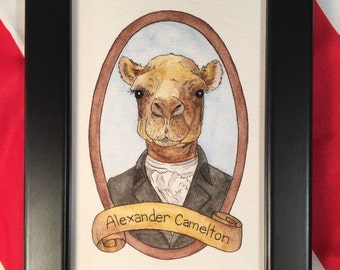 Alexander Camelton / Animal Pun Illustration / Watercolor & Ink / PreZOOdents / Alexander Hamilton