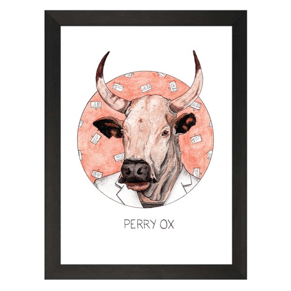 PETFLIX Series / Scrubs / Perry Ox / Animal Pun TV Character Illustration / High-Quality Print