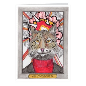 Roy Lynxenstein Zooseum Greeting Card - Punny Animal Artist - Roy Lichtenstein