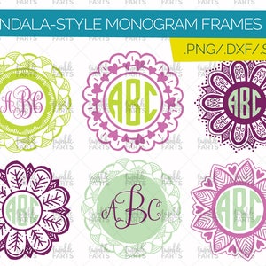 Mandala Monogram Cut File - 6 frames included! Monogram frame, Monogram circle, Mandala SVG, use with Cricut & Silhouette, Instant Download