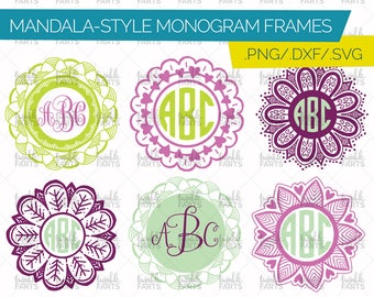 Mandala Monogram Cut File - 6 frames included! Monogram frame, Monogram circle, Mandala SVG, use with Cricut & Silhouette, Instant Download