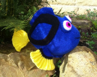 PDF Knitting Pattern - Dory Blue Tang Fish - Finding Nemo - Finding Dory - Sea Life - Worked Flat - Knitted Flat - Seamed and Stuffed