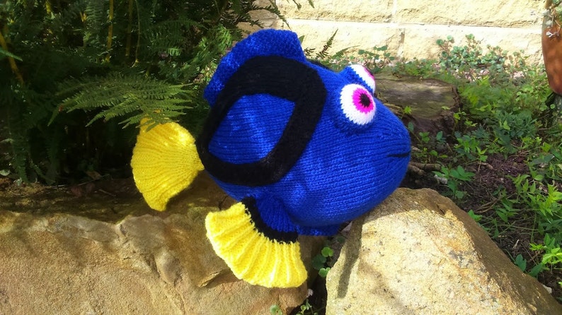 PDF Knitting Pattern Dory Blue Tang Fish Finding Nemo Finding Dory Sea Life Worked Flat Knitted Flat Seamed and Stuffed image 1