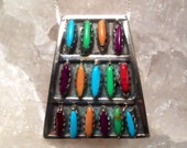 Native American Style Jewelry Sterling Silver Zuni Multi-Gemstone Inlay Cluster Pendant Vintage Hallmarked