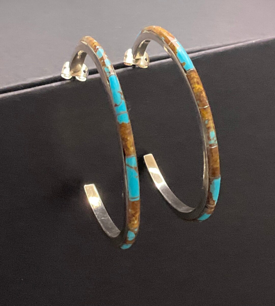 Navajo Turquoise & Sterling Silver Hoop Earrings