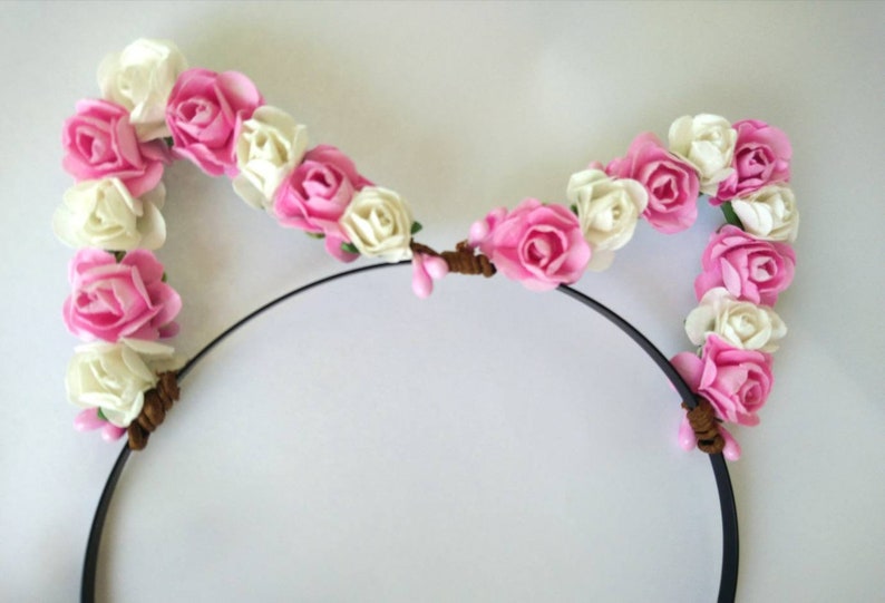 Floral Cat Ear Headband Floral Cat Ears Cat Ears Kitty Ear Etsy