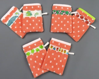 Set of 2 handmade TODDLER training wash mitts/ gloves, French style, USA