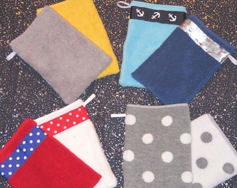 Set of 2 handmade French style bath washcloth mitts, great gift, several colors