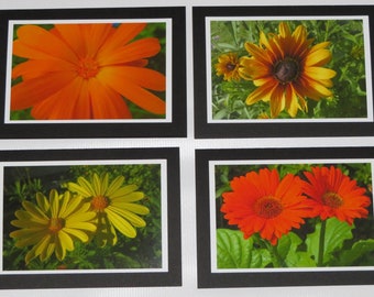 Floral Photo Greeting Cards, Black note cards, Flowers Cards, Floral Photography, Set of 4 Cards, Original Gift