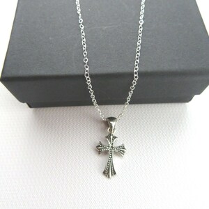 Silver Cross Necklace, Cross Necklace, Sterling Silver Pendant, Small Silver Cross, 16&quot; Silver Chain, Religious Necklace, Gift