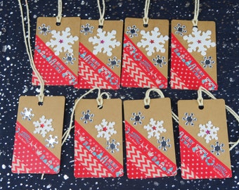 Snowflake Christmas Gift Tags, Snowflake Kraft hang tags, Christmas Gift Tags, Holiday Gift Tags, Embellished Tags, Set of 8