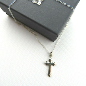 Cross Necklace, Sterling Silver Cross Necklace, Sterling Silver Pendant, Small Silver Cross, 16&quot; Silver Chain, Religious Necklace, Gift