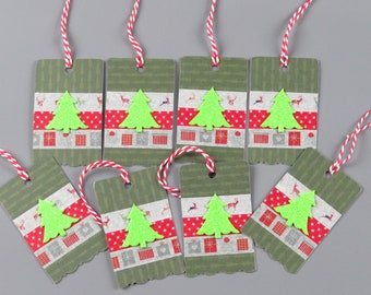 8 Christmas Tree Gift Tags, Christmas Gift Tags, Christmas hang tags, Holiday Gift Tags, Embellished Tags, Set of 8