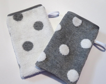 Set of 2 TODDLER training wash mitts/ gloves, French style, HANDMADE USA