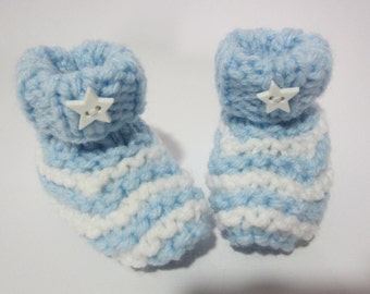 Blue Baby Booties, Knitted Baby Booties, Newborn, Baby Slippers, Striped Baby Booties, Baby Boy, Baby Gift, Pregnancy Announcement,