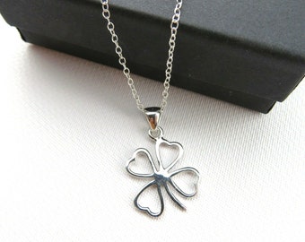 Silver Four Leaf Clover Necklace, Silver 4 Leaf Clover Charm, Small Four Leaf Clover, Sterling Silver Pendant, Good Luck Necklace, Gift