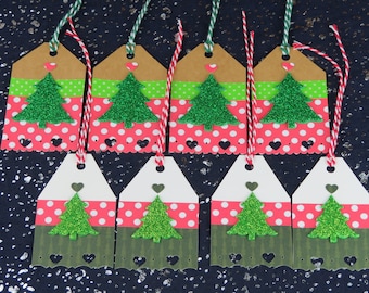 Christmas Tree Assorted Gift Tags, Christmas Gift Tags, Christmas hang tags, Holiday Gift Tags, Embellished Tags, Set of 8