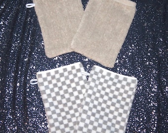 Set of 2 handmade French style bath washcloth mitts, handmade in USA