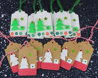 Assorted Christmas Tree Gift Tags, Christmas Gift Tags, Christmas hang tags, Holiday Gift Tags, Embellished Tags, Set of 12