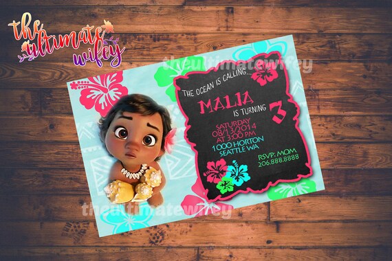 baby moana customized birthday invitation pinkgreenteal etsy customized birthday invitation