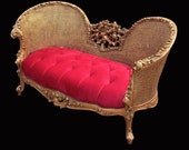 Louis XV Settee with Cane Tufted Velvet