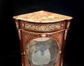 SOLD Classic French style corner cabinet with curved-glass and marble top