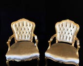SOLD Gold Louis XV style tufted arm chair